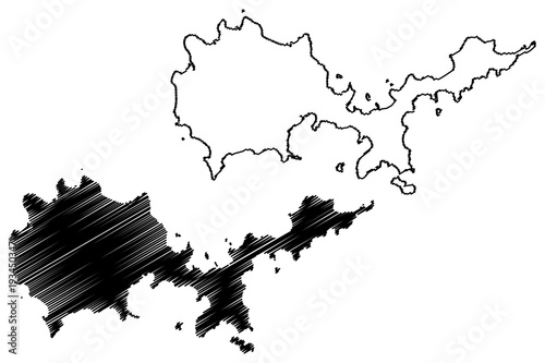 Suo-Oshima island (Japan, East Asia, Japanese archipelago) map vector illustration, scribble sketch Suo Oshima or Suooshima map