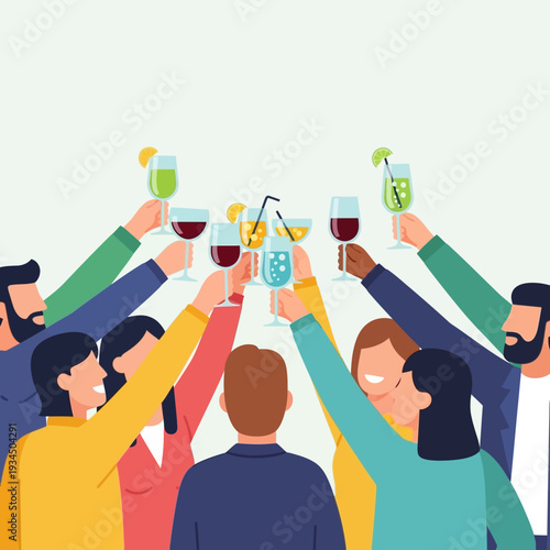 Friends Celebrating With Drinks, Toasting Happiness and Success