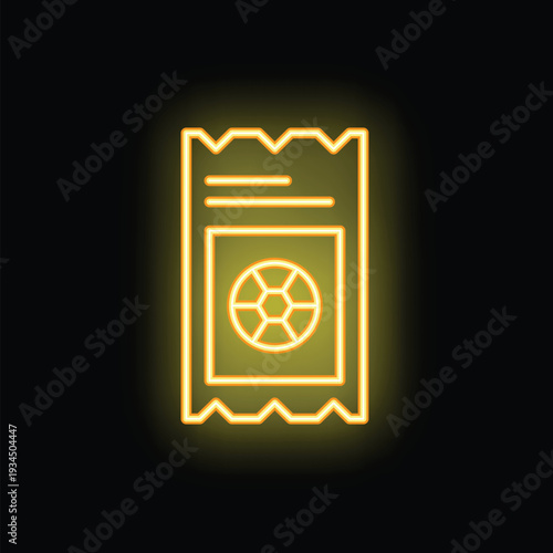 Bright neon yellow football ticket glowing on a black background