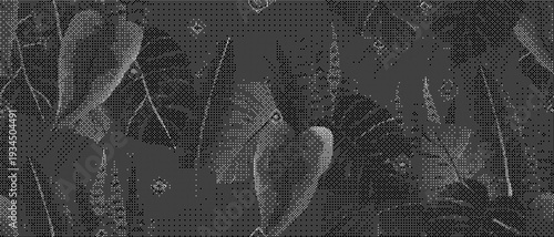 Black and white illustration of leaves on a dark background