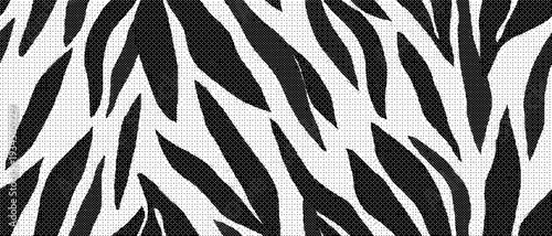 Zebra print pattern with black and white stripes and abstract design