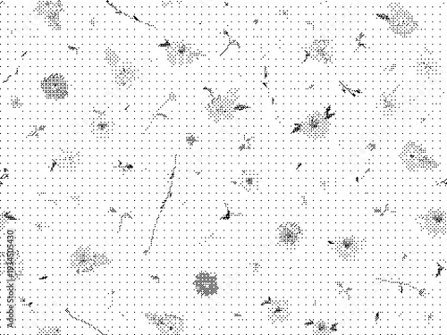 Black and white floral pattern with leaves and flowers on textured background