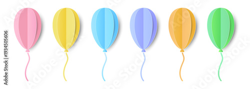 Colorful Paper Balloons for Celebration Events and Festivities. Balloon Paper cut in Origami style. Paper crafts for kids. Cut of Balloons for Kids birthday and Childrend party. Vector Illustration.