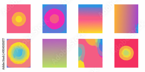 Abstract gradient compositions with circular forms in vibrant color palettes
