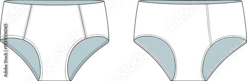 Women high waist panties vector template, basic underwear design isolated on white background for fashion mockup