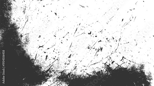 Black ink splatters and scratches on a white textured background