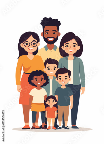 famiglia multi etnica con padre padre figli figlia sorridente che sorride vettoriale 