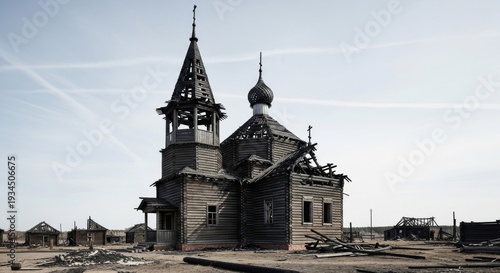 Abandoned Wooden Orthodox Church in Rural Setting