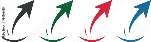 Four colorful arrows pointing upwards isolated on transparent background