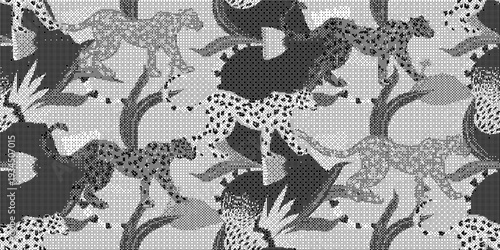 Black and white abstract patterns on textured surface backgrounds