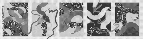 Collection of various black and white abstract shapes and forms