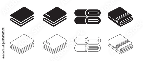 Clean Isometric Towel Icons Set. Displaying Various Folded and Rolled Linen for Spa, Home, and Laundry.