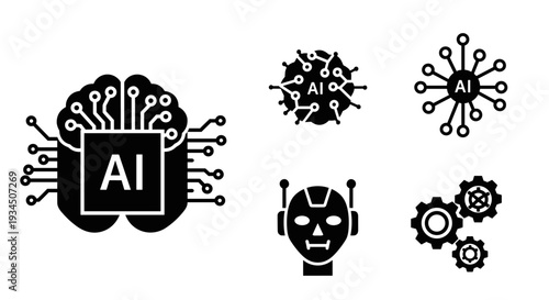 Artificial Intelligence Technology Icons Set.