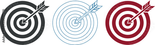 Three targets with arrows isolated on transparent background