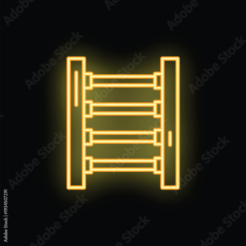 Yellow neon sign illustrating a swedish ladder on a black background