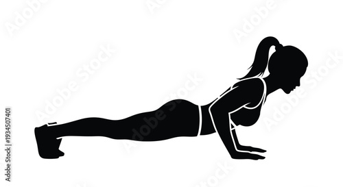 Silhouette of a woman performing a plank exercise in a fitness setting