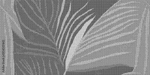 Black and white illustration of a large leaf and a smaller leaf on a textured background