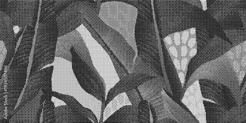 Black and white abstract leaf pattern on textured background for design