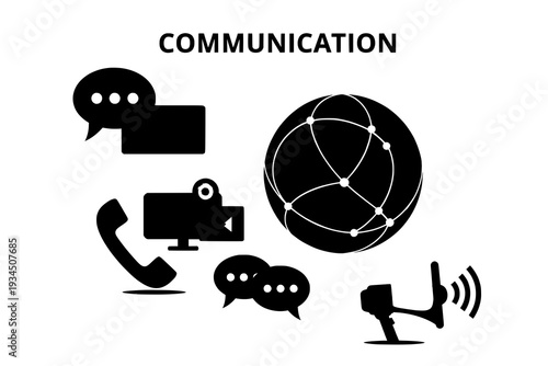 Black and white communication icons set
