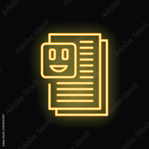 Yellow glowing neon icon of a chatbot providing customer support by answering questions