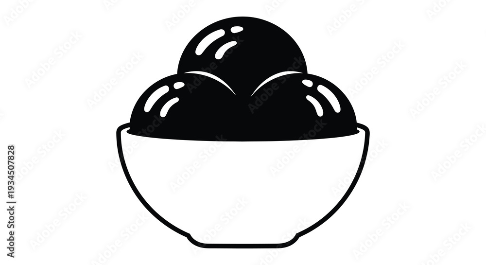 Fototapeta premium A black and white illustration depicts a bowl filled with rounded objects showcasing a striking silhouette high quality professional detailed