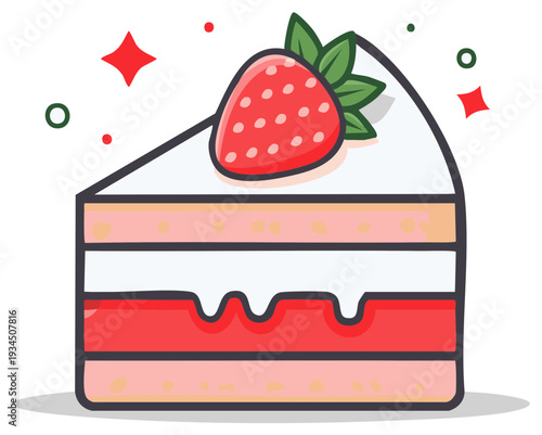 Delicious Strawberry Cake Slice with Cream Frosting and Sprinkles Celebration