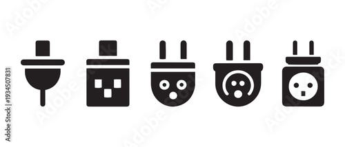 Diverse Electrical Plugs and Power Adapter Icons. for Global Energy Connection and Charging Solutions.