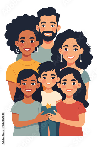 famiglia multi etnica con padre padre figli figlia sorridente che sorride vettoriale 