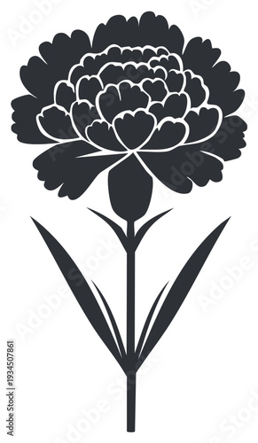 Simple Silhouette of a Carnation Flower with Stem and Leaves