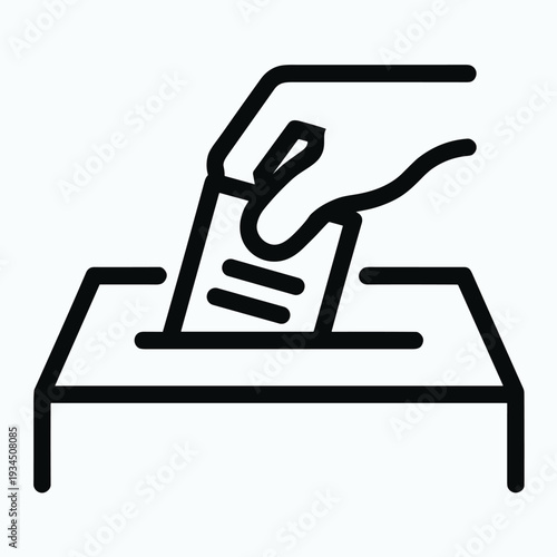 Hand placing ballot paper into voting box icon with transparent background Keywords: voting, election, ballot, hand, box, paper
