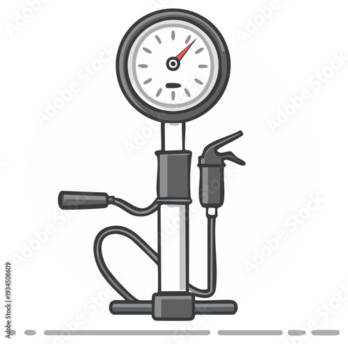 Vector illustration of a manual air pump and pressure gauge for bicycle tire inflation