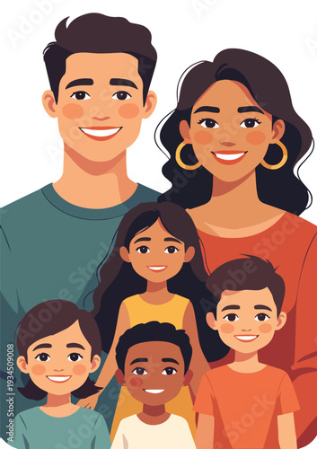 famiglia multi etnica con padre padre figli figlia sorridente che sorride vettoriale 