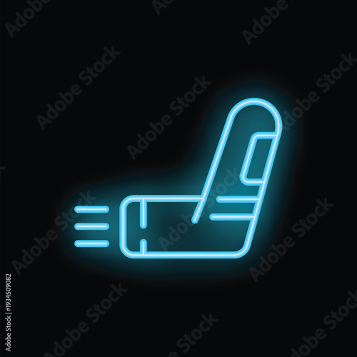 Blue neon icon of an asthma inhaler spraying on a black background