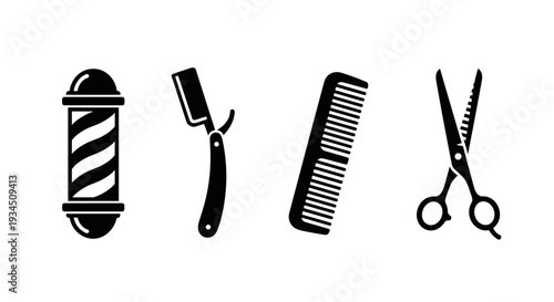 Barber tools and equipment set.