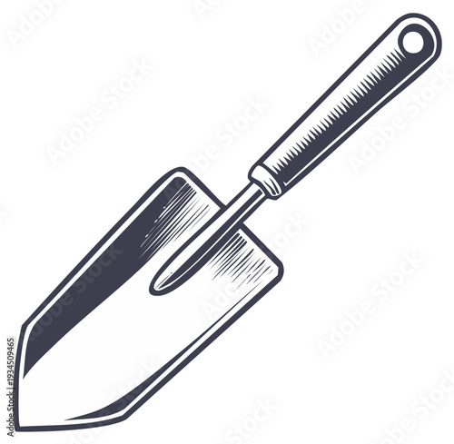 Vintage engraved gardening trowel illustration for planting and digging soil