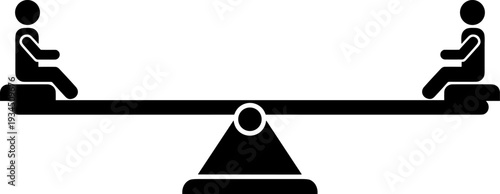 Seesaw balance concept icon, two people on opposite sides isolated on white background, flat vector illustration design