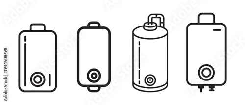 Water Heater and Boiler Icon Set. Illustrating Modern Home Heating Systems and Water Appliances.