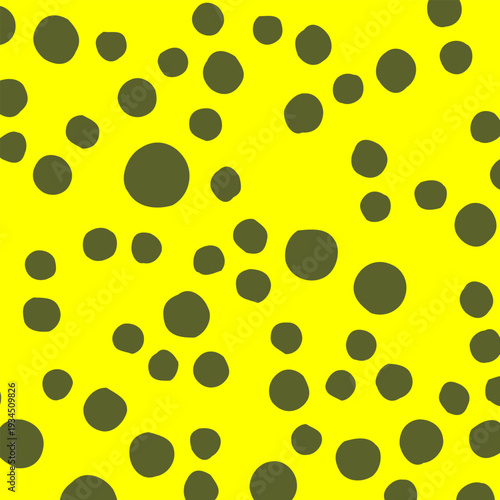 Trendy 2026 polka dot pattern with bold olive-green circles on a bright yellow background. Vektor modern. Eps 10