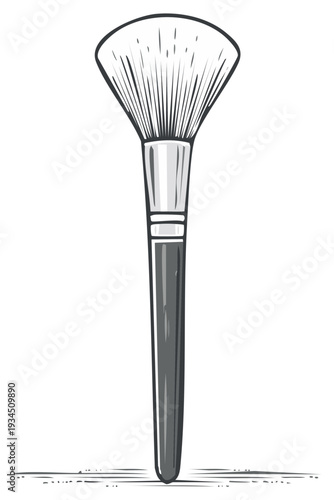 Illustration of a makeup brush with long handle and soft bristles
