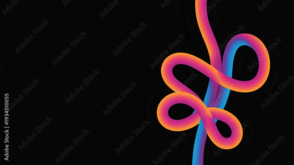Fototapeta premium Abstract 3D Neon Flowing Line on Black Background, Modern Digital Art Backdrop