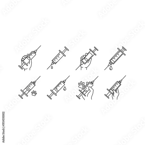 Medical Syringe Vector Line Icons Collection for Health and Vaccination