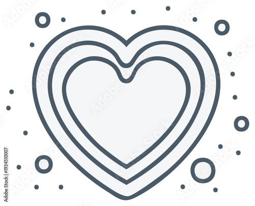 Simple layered heart icon surrounded by playful dots representing love romance affection