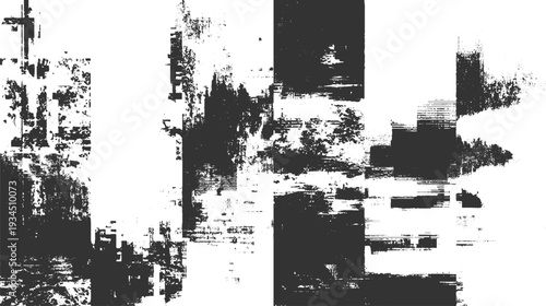 Abstract black and white textured grunge pattern with vertical and horizontal lines and distressed marks