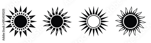 Sun Vector Icon Collection, Including Sunburst, Celestial, and Black Sun Symbols for Digital Design, Illustrations, Astrology Projects, and Creative Graphic Applications.