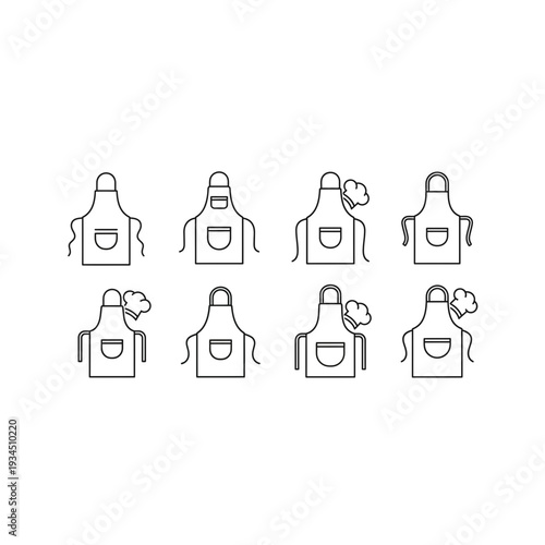 Outline Icons of Chef Hats and Aprons with Various Embellishments