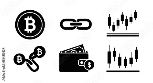 Bitcoin cryptocurrency blockchain wallet icons.