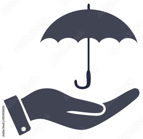 Hand holding open umbrella concept for protection and security abstract graphic