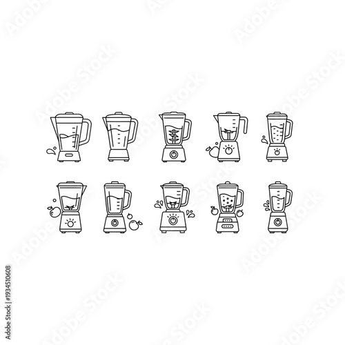 Collection of Outline Blender Icons for Modern Kitchen Appliances
