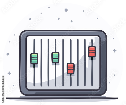 Graphic equalizer control panel with adjustable sliders for sound mixing illustration