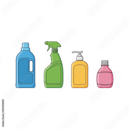 Colorful Cleaning Product Bottles & Household Supplies Icons